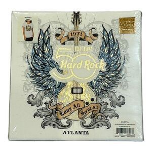 Hard Rock Cafe 50th Anniversary Tee Women's Sz Small Atlanta White/Gold